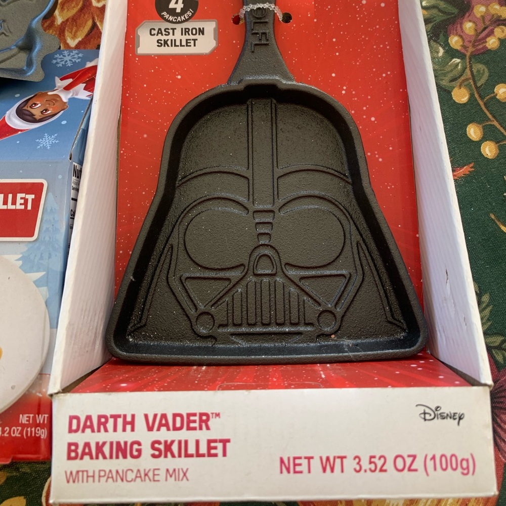 Darth Vader cast iron pancake skillet with mix.  given to me at a  gift exchange